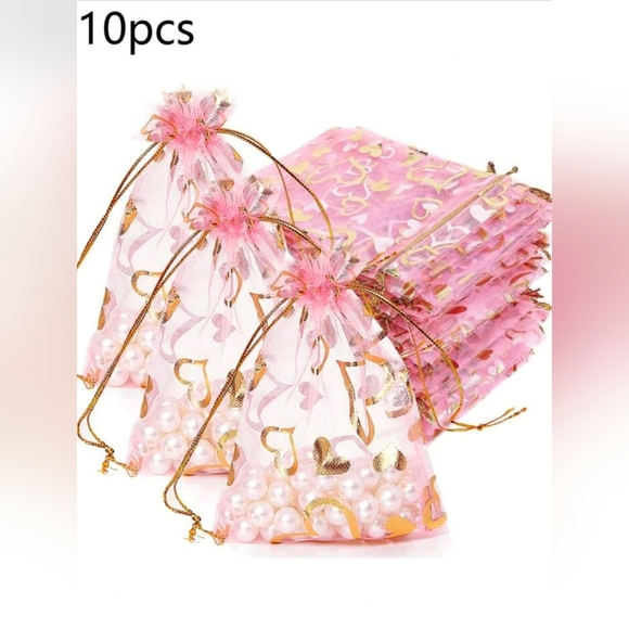 Other - 10pcs Heart Pink and Gold Organza Gift Bags